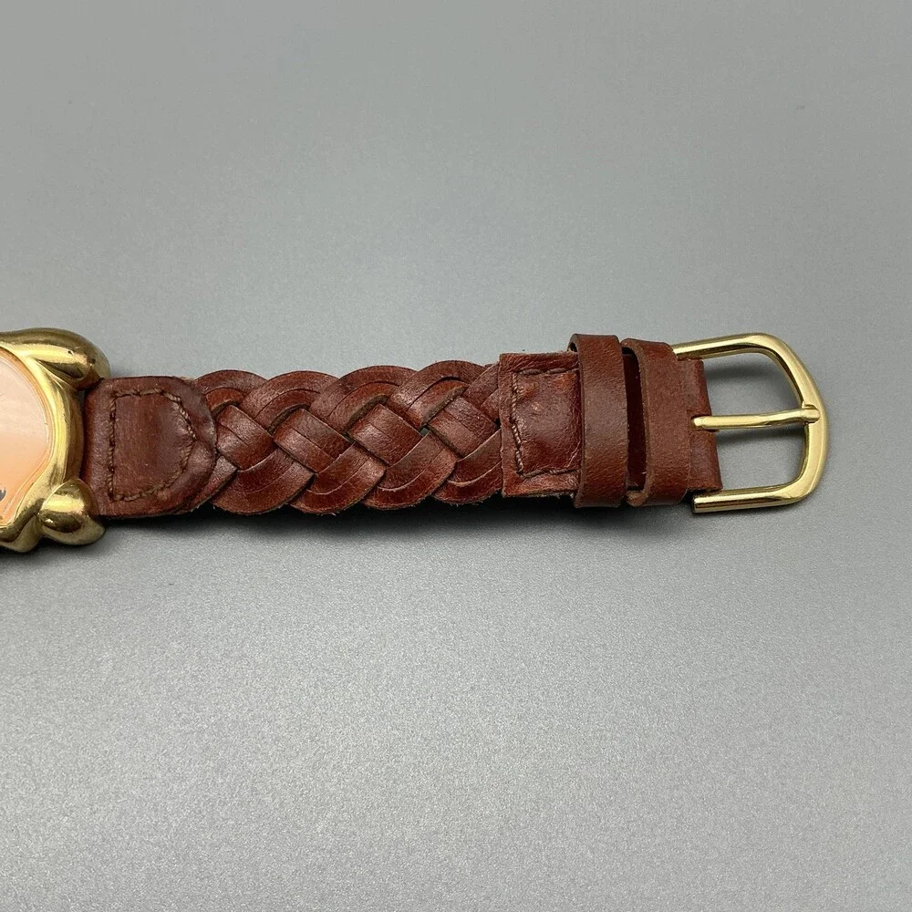 Vintage Timex Pooh Womens Watch 30mm Profile Gold Tone Leather New Battery